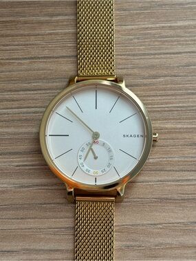 Skagen Gold Mesh Watch with White Dial